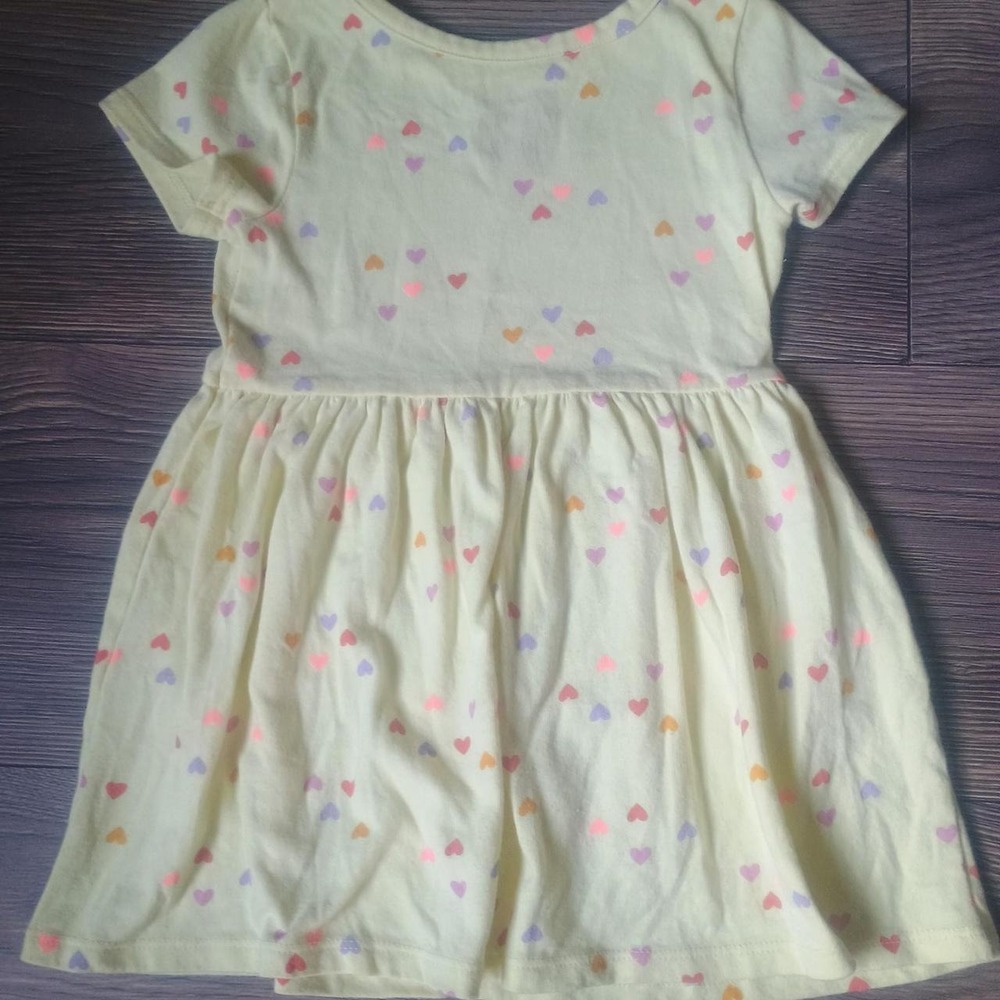 Cat & Jack Toddler Girls Yellow Heart Print Short Sleeve Jersey Dress 2T